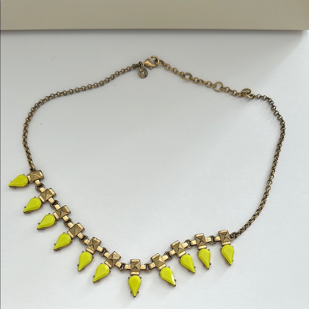 J. Crew Neon Yellow Teardrop Necklace with Rhinestone Accents